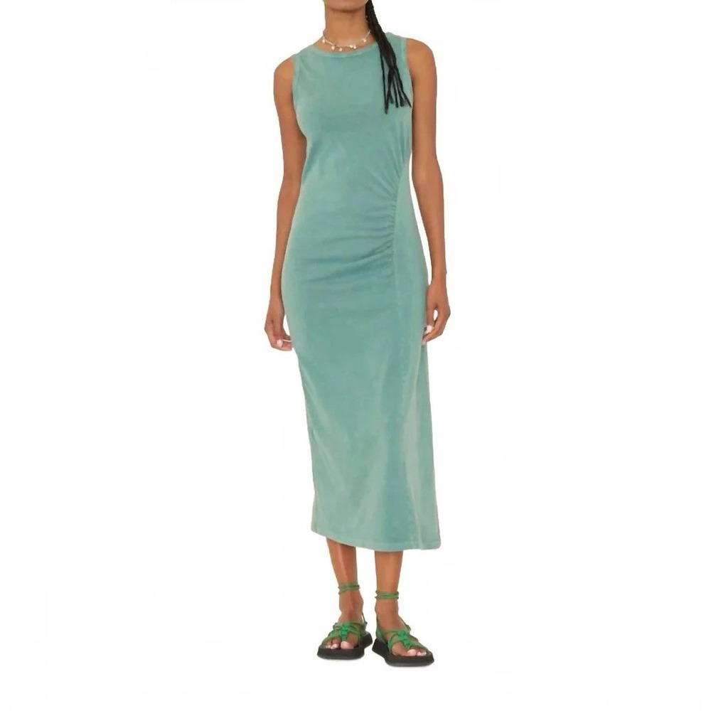 XIRENA Noella Dress Laurel Green Sleeveless Midi Tank Side Ruching SZ XL